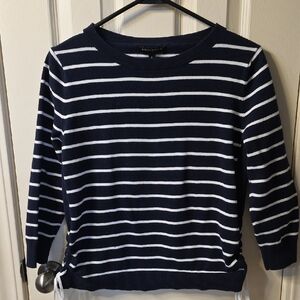 Banana Republic Navy and White Striped Crew Neck Sweater